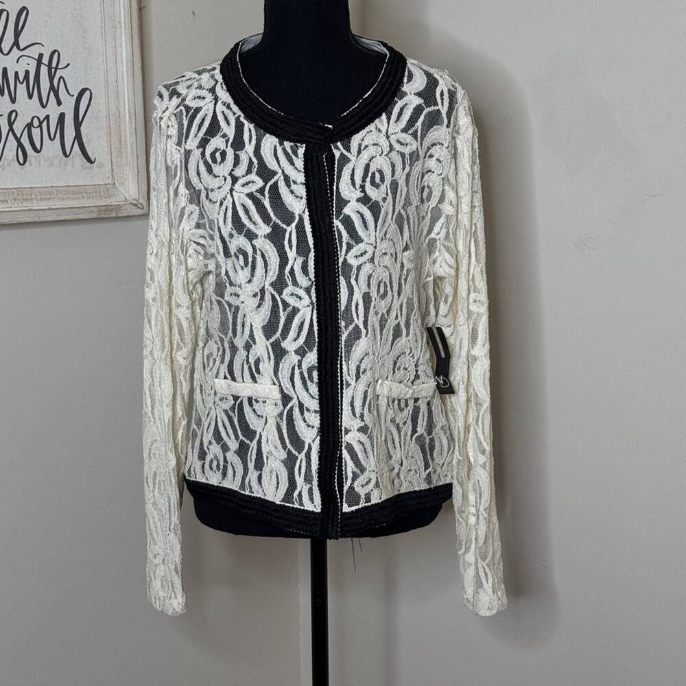 New Directions Ivory White Lace Snap Front Jacket Size L
